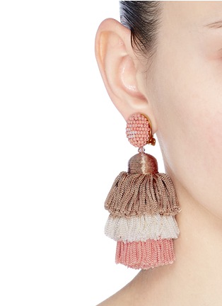 Figure View - Click To Enlarge - OSCAR DE LA RENTA - Beaded tassel clip earrings