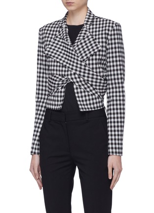 Detail View - Click To Enlarge - TOME - Scarf lapel gingham check cropped blazer