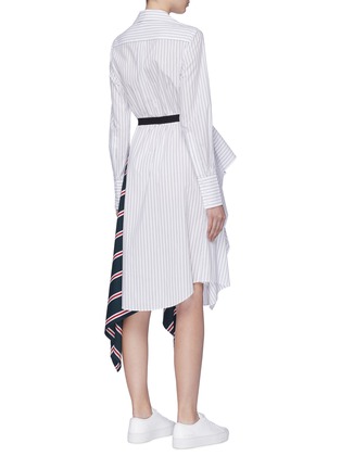 Back View - Click To Enlarge - TOME - Belted asymmetric drape panel stripe handkerchief shirt dress
