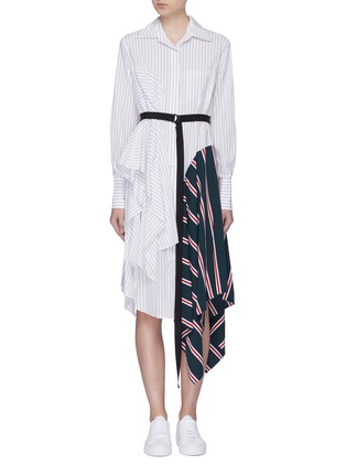 Main View - Click To Enlarge - TOME - Belted asymmetric drape panel stripe handkerchief shirt dress