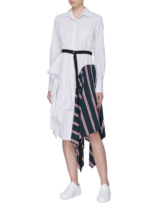 Figure View - Click To Enlarge - TOME - Belted asymmetric drape panel stripe handkerchief shirt dress