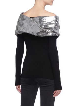 Back View - Click To Enlarge - MONSE - Sequin twist shawl collar one-shoulder sweater