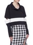 Detail View - Click To Enlarge - MONSE - Cutout sleeve stripe twist wool polo sweater