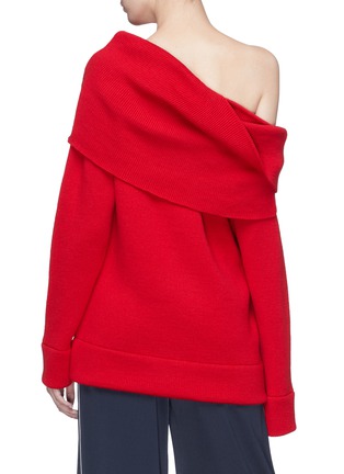 Back View - Click To Enlarge - MONSE - Logo jacquard foldover one-shoulder sweater