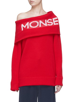 Main View - Click To Enlarge - MONSE - Logo jacquard foldover one-shoulder sweater