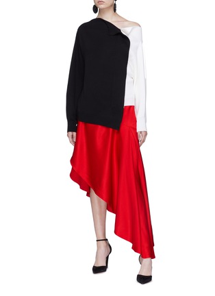 Figure View - Click To Enlarge - MONSE - Split asymmetric ruffle satin skirt