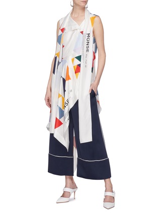 Figure View - Click To Enlarge - MONSE - Geometric print scarf drape silk twill sleeveless top