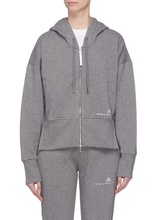 Main View - Click To Enlarge - ADIDAS BY STELLA MCCARTNEY - 'Essentials' logo embroidered zip hoodie
