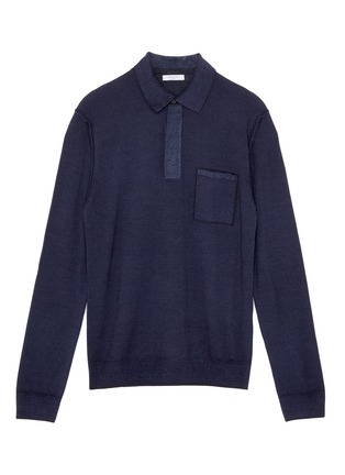 Main View - Click To Enlarge - BOGLIOLI - Chest pocket virgin wool knit long sleeve polo shirt