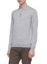 Front View - Click To Enlarge - INCOTEX - Virgin wool blend knit long sleeve polo shirt