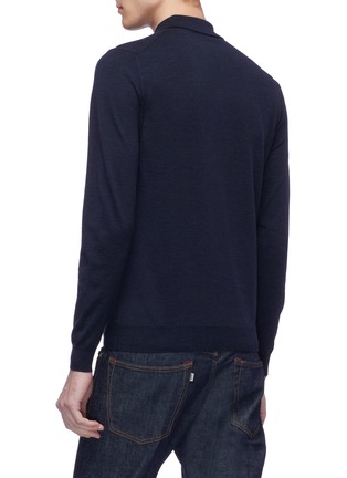 Back View - Click To Enlarge - INCOTEX - Virgin wool blend knit long sleeve polo shirt