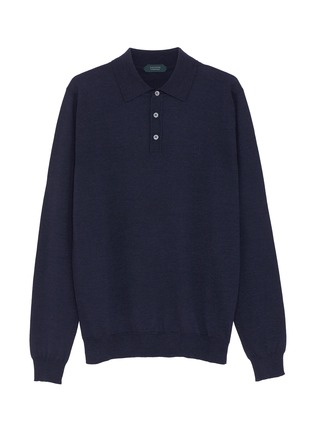 Main View - Click To Enlarge - INCOTEX - Virgin wool blend knit long sleeve polo shirt