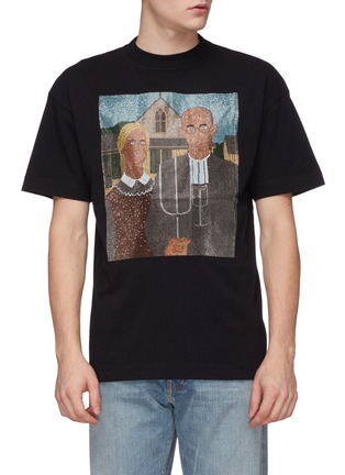 Main View - Click To Enlarge - PALM ANGELS - 'American Gothic' strass graphic T-shirt