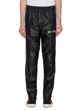 Main View - Click To Enlarge - PALM ANGELS - Stripe outseam pintucked leather track pants