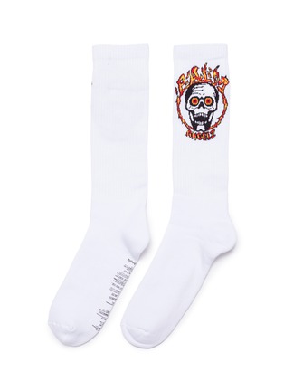 Main View - Click To Enlarge - PALM ANGELS - 'Skull On Fire' intarsia socks
