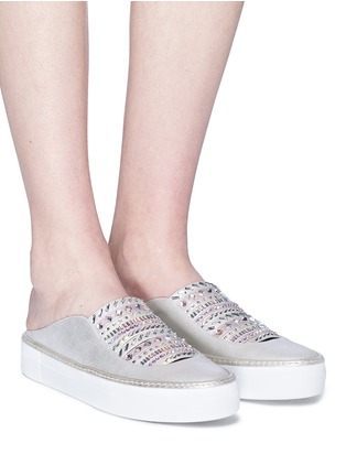 Figure View - Click To Enlarge - RODO - Strass embellished leather slide sneakers