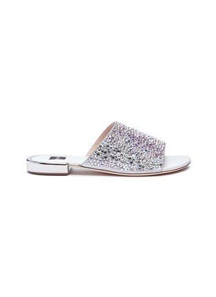 Main View - Click To Enlarge - RODO - Strass embellished leather slide sandals