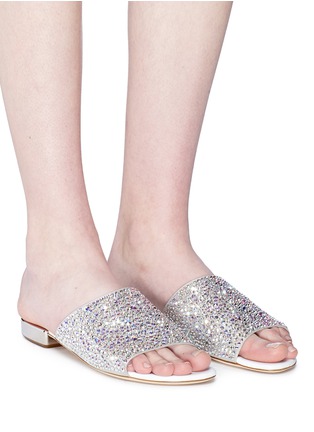 Figure View - Click To Enlarge - RODO - Strass embellished leather slide sandals