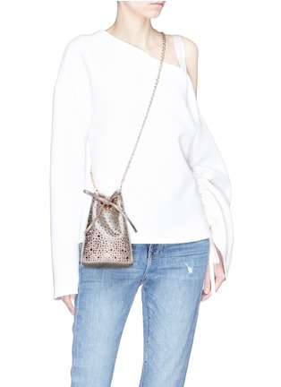 Figure View - Click To Enlarge - RODO - Strass embellished leather bucket bag