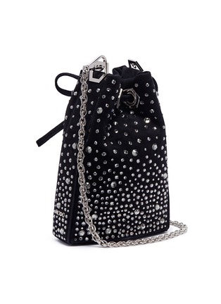 Detail View - Click To Enlarge - RODO - Strass embellished suede bucket bag