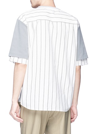 Back View - Click To Enlarge - SOLID HOMME - Stripe panel layered sleeve piqué T-shirt