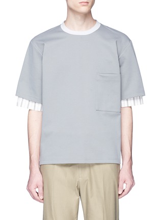 Main View - Click To Enlarge - SOLID HOMME - Stripe panel layered sleeve piqué T-shirt
