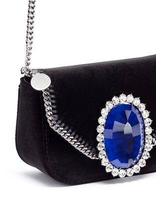 Detail View - Click To Enlarge - STELLA MCCARTNEY - 'Falabella' mini jewelled brooch velvet chain bag