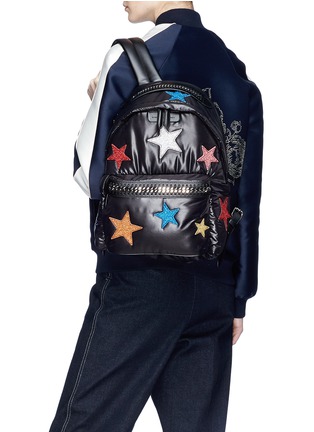 Figure View - Click To Enlarge - STELLA MCCARTNEY - 'Falabella Go' glitter star patch backpack