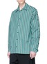 Detail View - Click To Enlarge - 10025 - Button placket sleeve unisex stripe shirt