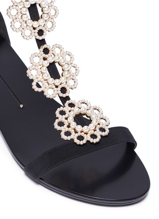 Detail View - Click To Enlarge - STELLA LUNA - Faux pearl brooch T-bar sandals
