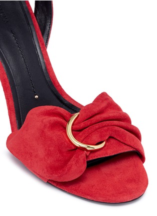 Detail View - Click To Enlarge - STELLA LUNA - Metal ring ruched suede sandals