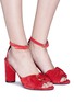 Figure View - Click To Enlarge - STELLA LUNA - Metal ring ruched suede sandals