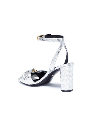 Detail View - Click To Enlarge - STELLA LUNA - Metal ring ruched snake embossed leather sandals