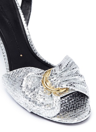 Detail View - Click To Enlarge - STELLA LUNA - Metal ring ruched snake embossed leather sandals