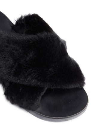 Detail View - Click To Enlarge - FABIO RUSCONI - Cross strap fur slide sandals