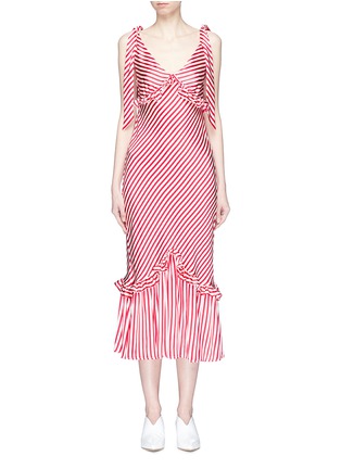 Main View - Click To Enlarge - MAGGIE MARILYN - Ruffle stripe silk satin midi dress