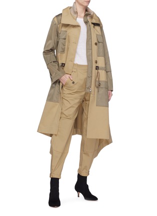 Figure View - Click To Enlarge - CHLOÉ - Knit collar patch pocket panelled fishtail parka