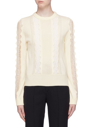 Main View - Click To Enlarge - CHLOÉ - Lace panel scalloped wool sweater