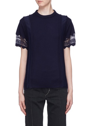 Main View - Click To Enlarge - CHLOÉ - Pleated lace panel wool knit top