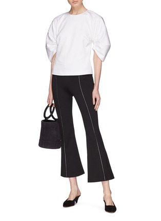 Figure View - Click To Enlarge - ROSETTA GETTY - Contrast topstitching cropped flared pants