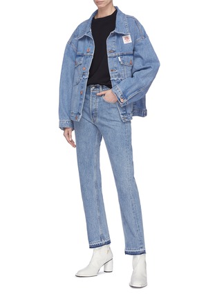 Figure View - Click To Enlarge - AALTO - Graphic patch frayed oversized denim jacket