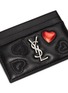Detail View - Click To Enlarge - SAINT LAURENT - 'Monogram' heart embroidered leather card holder