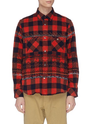 Main View - Click To Enlarge - SACAI - Geometric embroidered gingham check flannel shirt