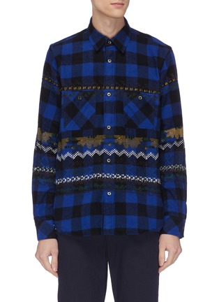 Main View - Click To Enlarge - SACAI - Geometric embroidered gingham check flannel shirt