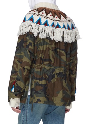 Back View - Click To Enlarge - SACAI - Graphic intarsia knit fringe yoke camouflage print jacket