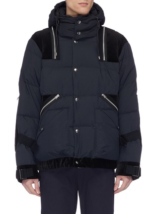 Main View - Click To Enlarge - SACAI - Zip velvet panel hooded down puffer jacket