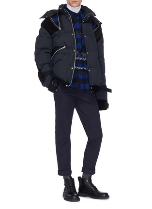 Figure View - Click To Enlarge - SACAI - Zip velvet panel hooded down puffer jacket