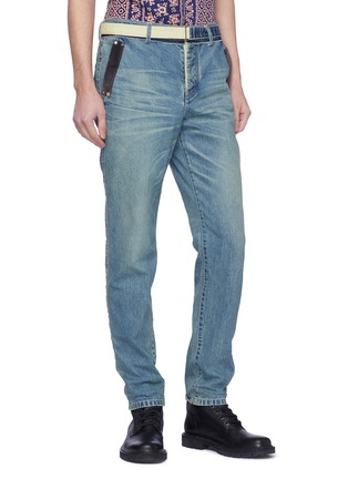 Front View - Click To Enlarge - SACAI - Belted contrast pocket jeans