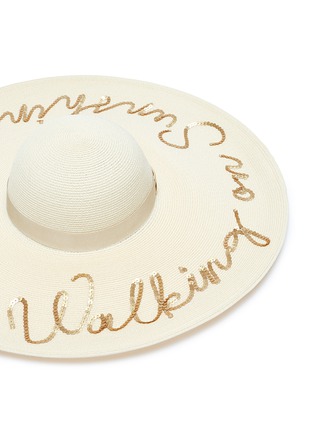 Detail View - Click To Enlarge - EUGENIA KIM - 'Sunny' sequinned slogan straw sun hat