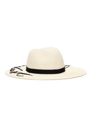 Main View - Click To Enlarge - EUGENIA KIM - 'Emmanuelle' slogan embroidered straw sun hat